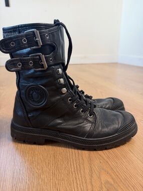 Pataugas Black Leather High-Top Sneaker Boots
